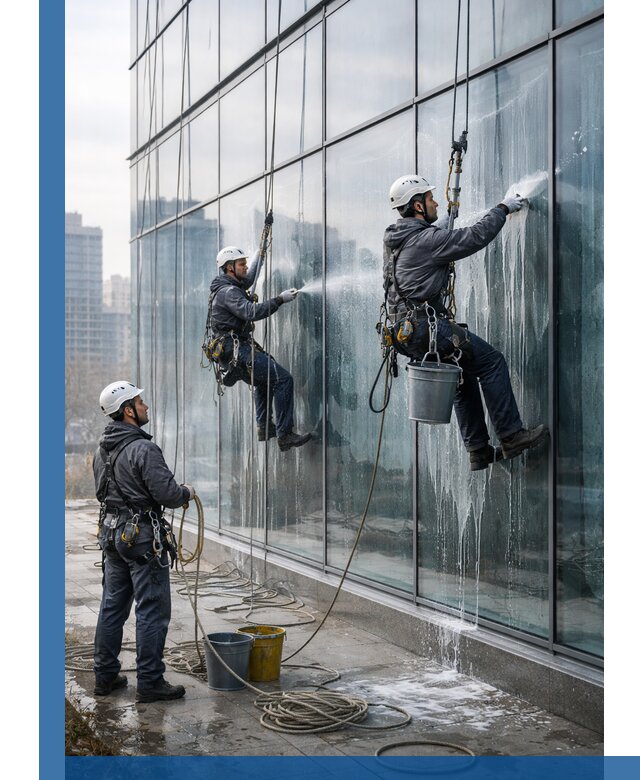 Промышленная мойка панорамных окон на высоте в Узловой