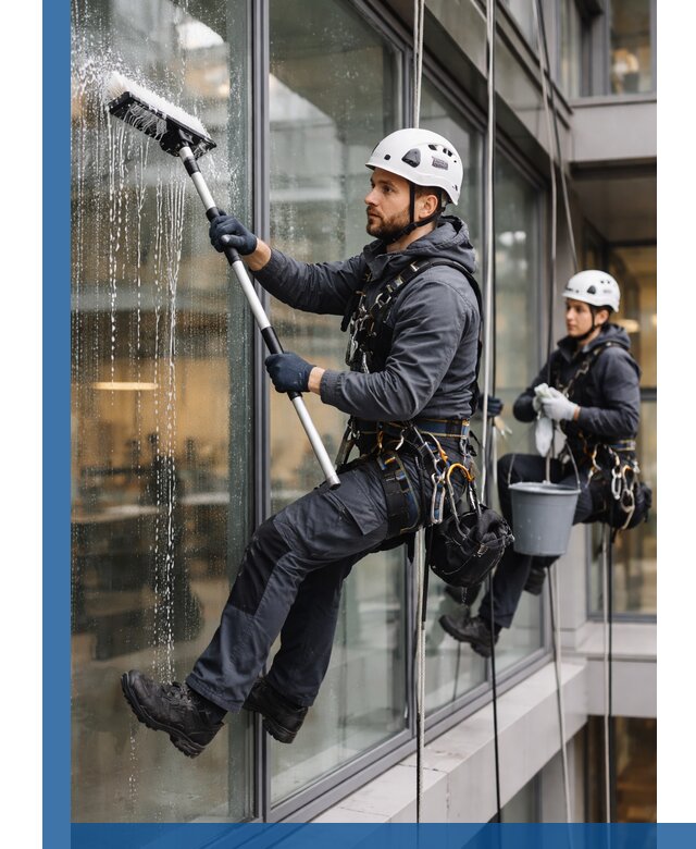 Профессиональная мойка витражей промышленными альпинистами в Узловой