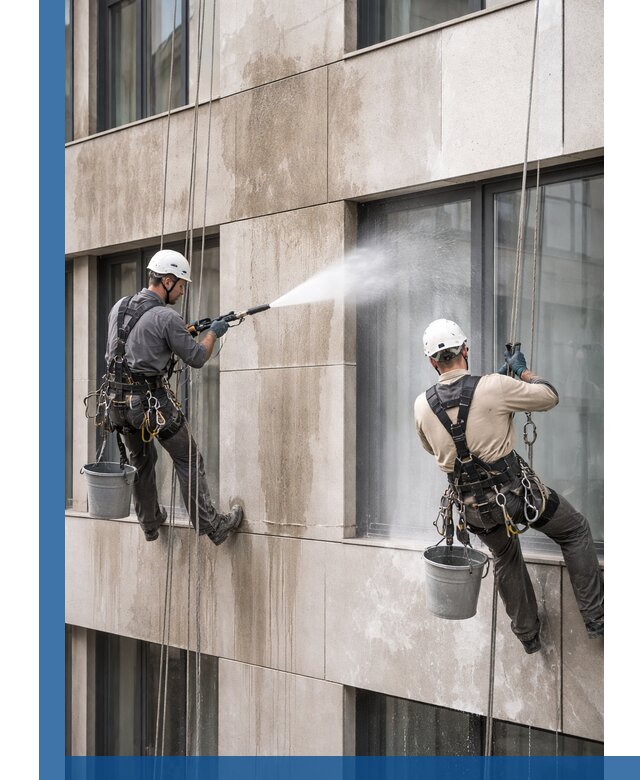 Послестроительная мойка фасада промышленным альпинизмом в Узловой