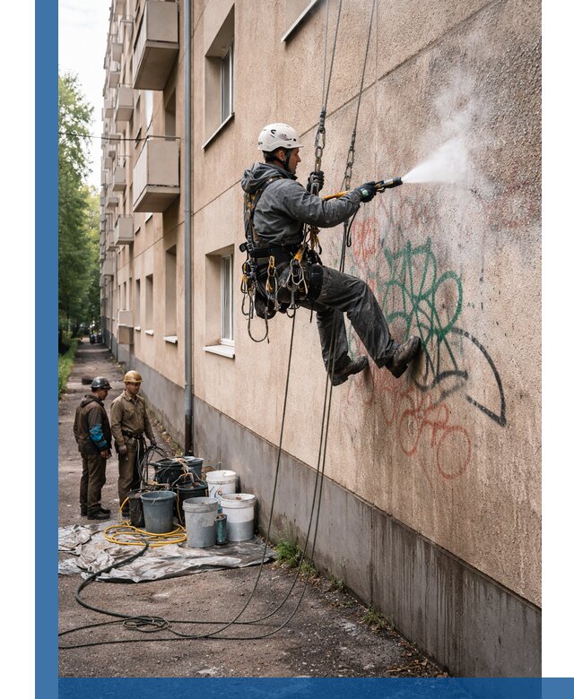 Удаление граффити с фасада в Узловой без следов и повреждений