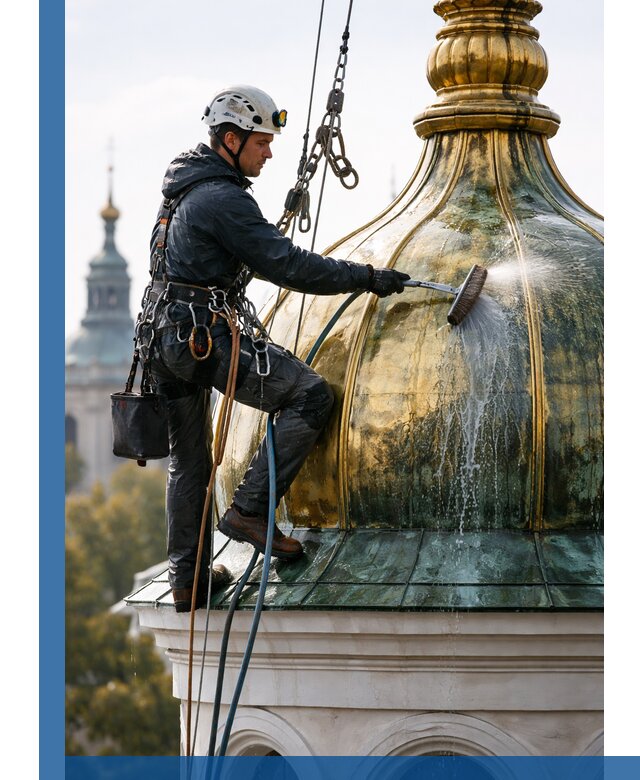 Профессиональная мойка куполов и шпилей высотными альпинистами в Узловой