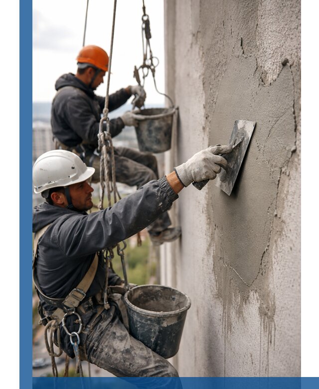 Штукатурка фасада на высоте в Узловой профессиональные работы