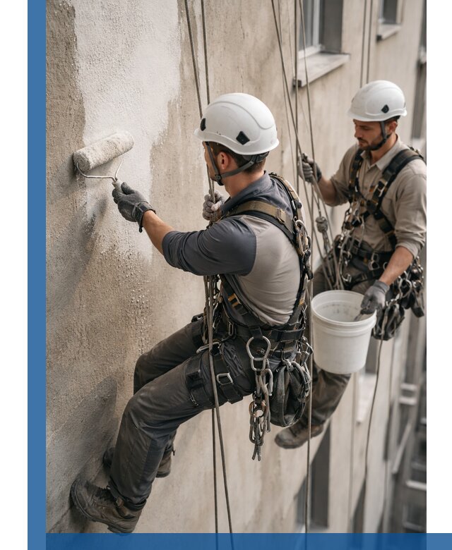 Грунтовка фасада на высоте в Узловой промышленными альпинистами