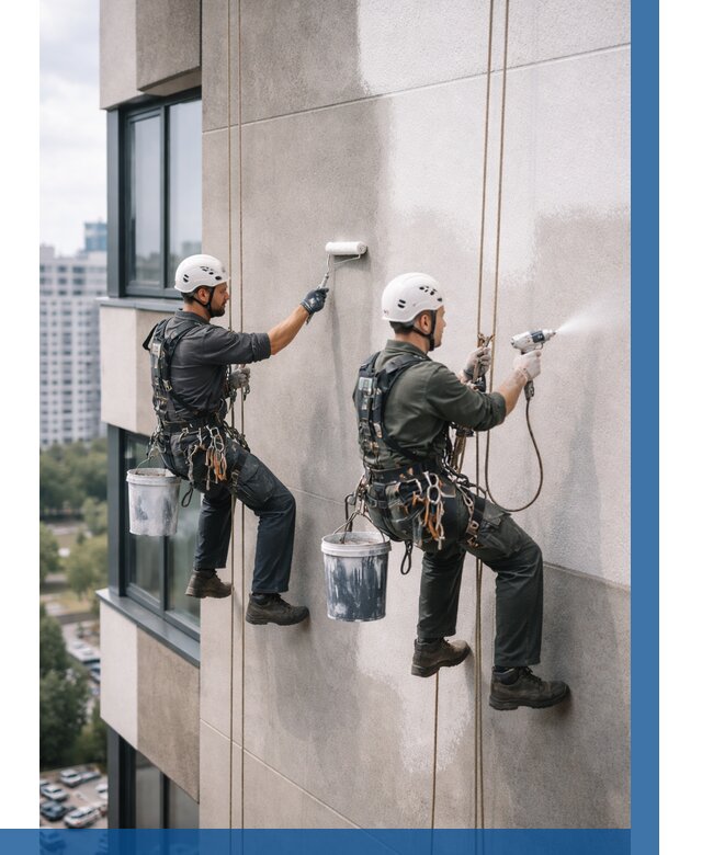 Покраска фасада альпинистами в Узловой от 306 р. | ВЫСОТНИК-Злв