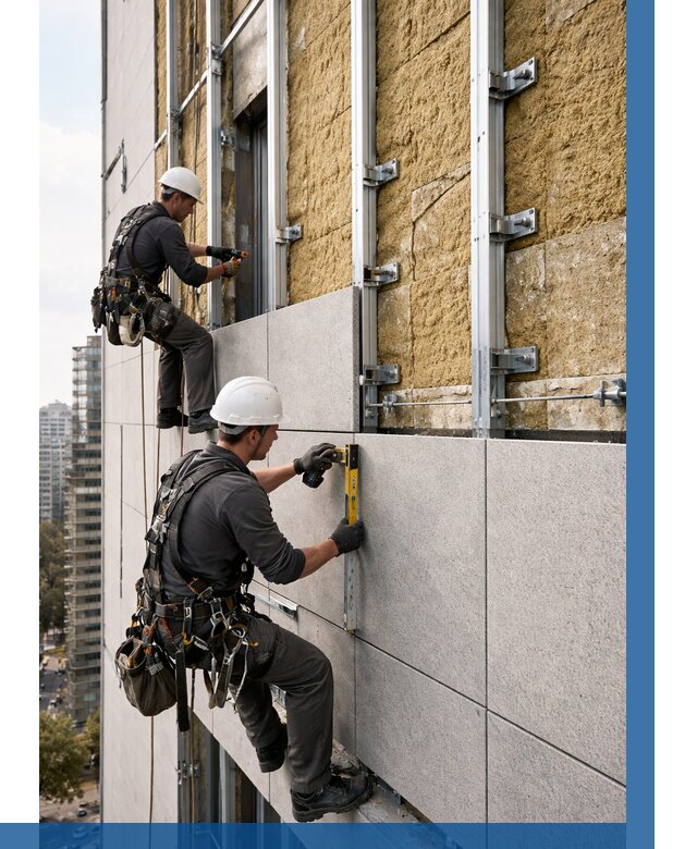 Монтаж вентилируемого фасада в Узловой от 3565 р. | ВЫСОТНИК-Злв