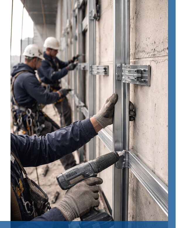 Монтаж подсистемы вентфасада в Узловой от 866 р. | ВЫСОТНИК-Злв