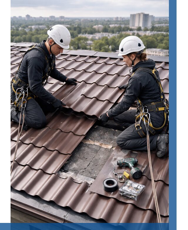 Ремонт металлочерепицы на крыше в Узловой от 917 р. | ВЫСОТНИК-Злв