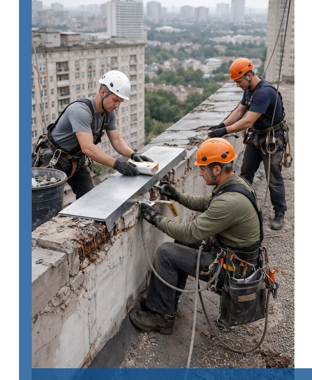 Ремонт парапета на кровле в Узловой, высотные работы с гарантией