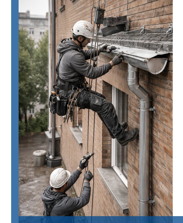 Монтаж водосточной системы на здании в Узловой под ключ