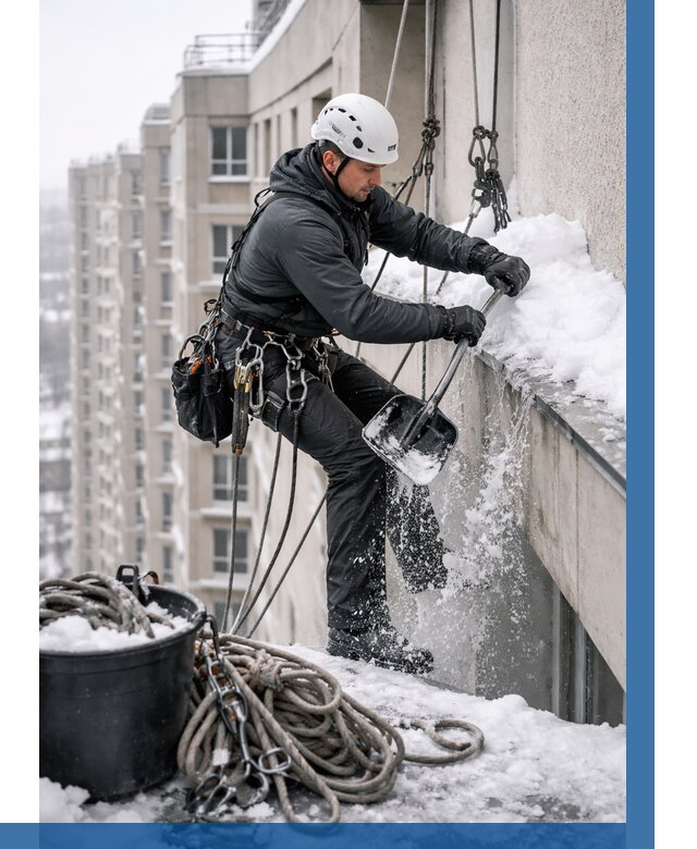 Очистка карнизов от снега в Узловой от 306 р. | ВЫСОТНИК-Злв