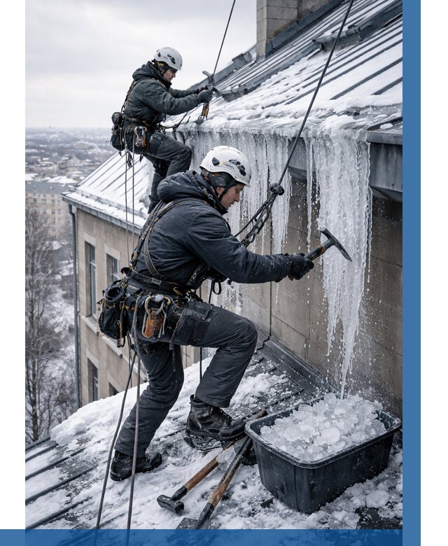 Удаление наледи с кровли в Узловой от 5602 р. | ВЫСОТНИК-Злв