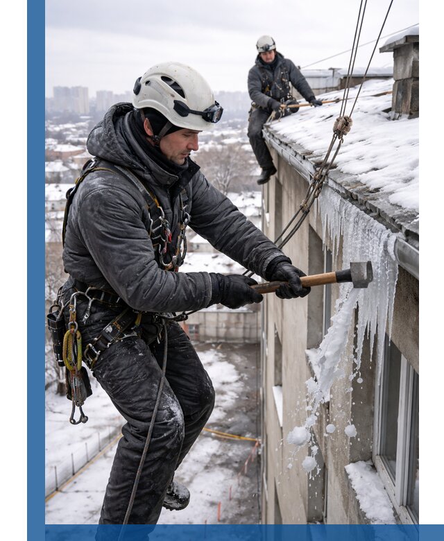Сбивание и удаление сосулек с крыши в Узловой безопасно
