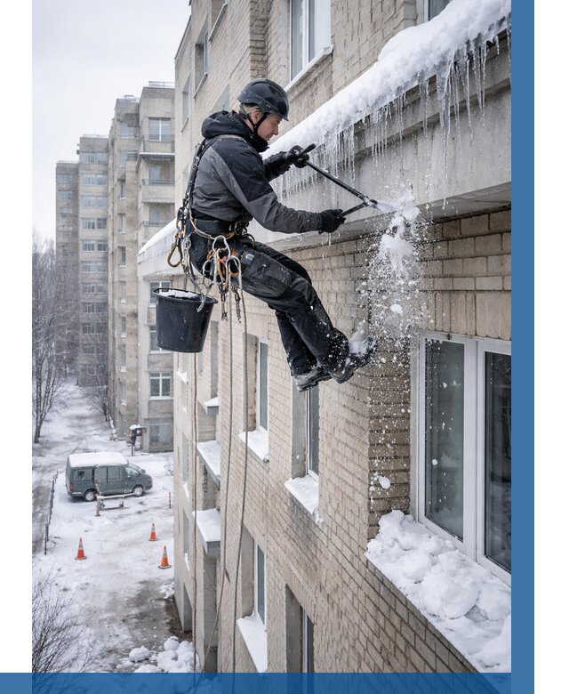 Удаление наледи с карнизов в Узловой от 356 р. | ВЫСОТНИК-Злв