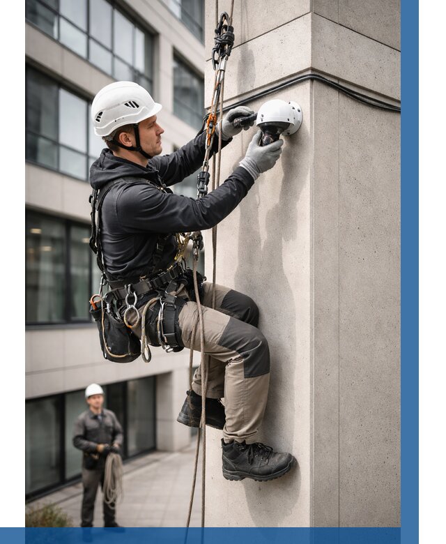 Монтаж камер видеонаблюдения на фасаде в Узловой от 8657 р.-ВЫСОТНИК-Злв