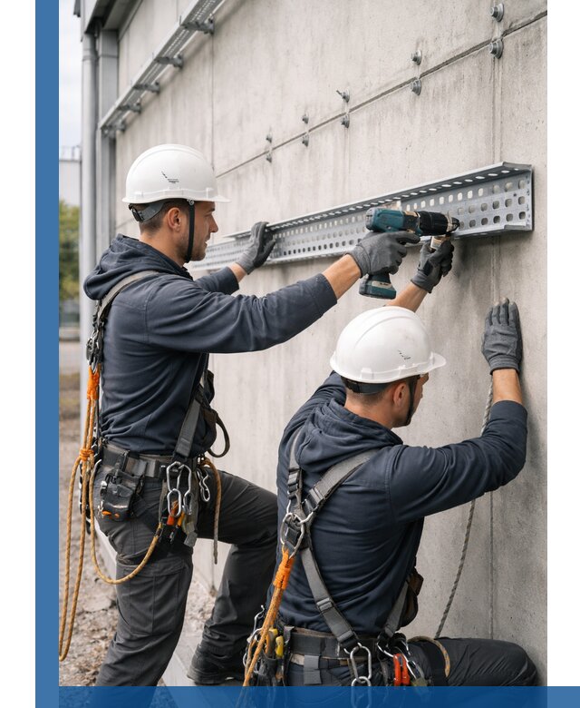 Монтаж кабельных лотков на фасаде зданий в Узловой с гарантией