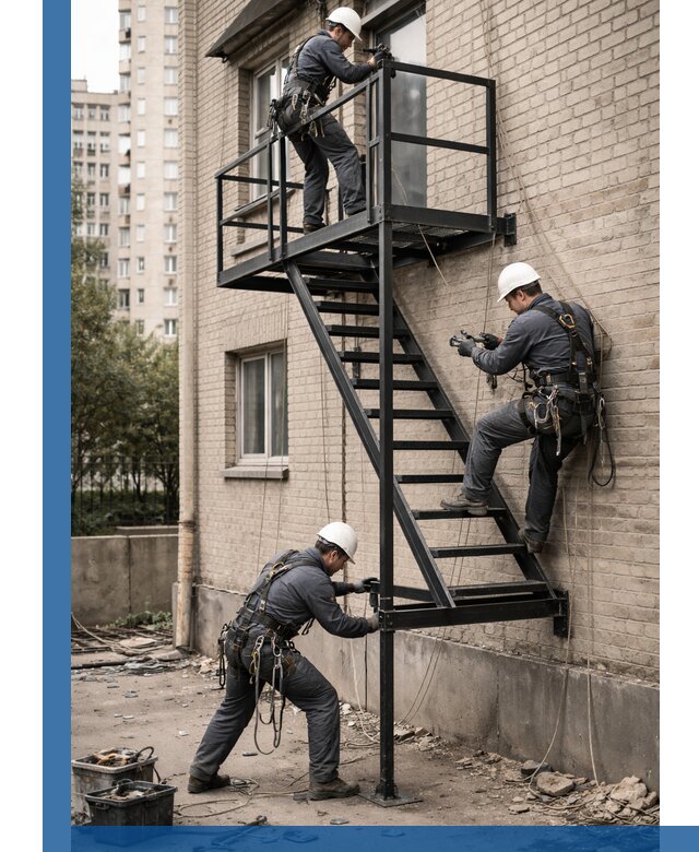 Монтаж пожарной лестницы в Узловой, установка и крепление