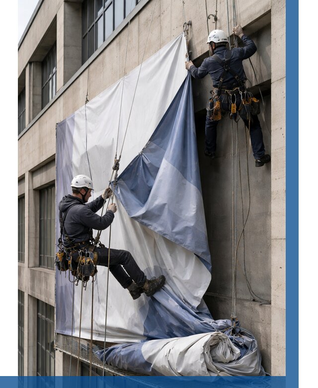 Демонтаж баннеров с фасада в Узловой от 4583 р. | ВЫСОТНИК-Злв