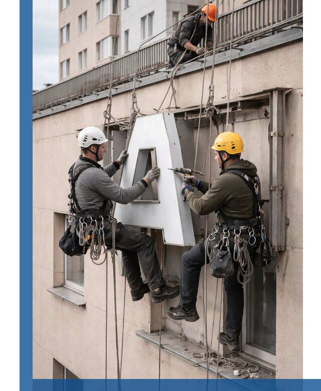 Ремонт и восстановление наружных вывесок на высоте в Узловой