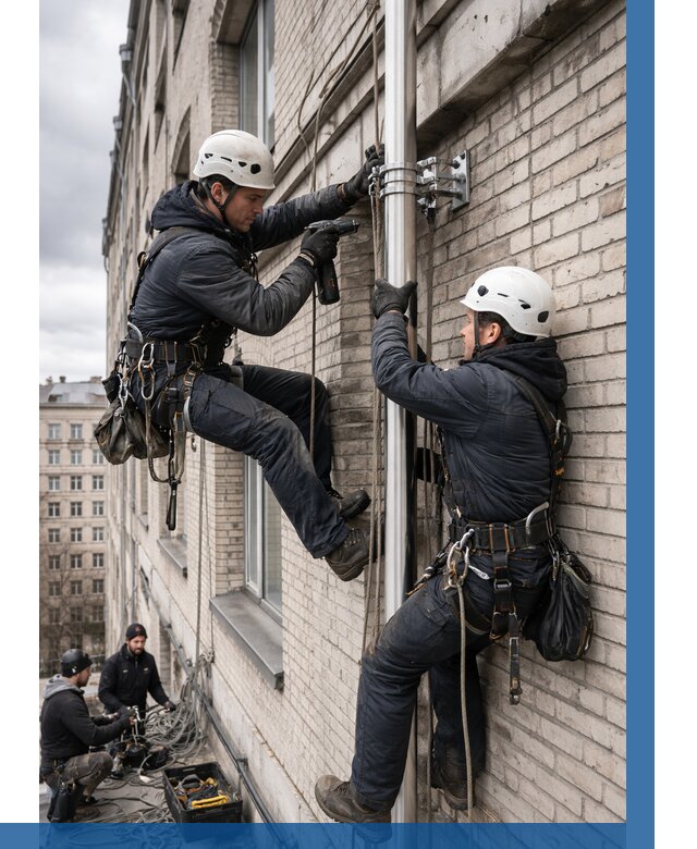 Монтаж флагштока на здании в Узловой от 6620 р. | ВЫСОТНИК-Злв