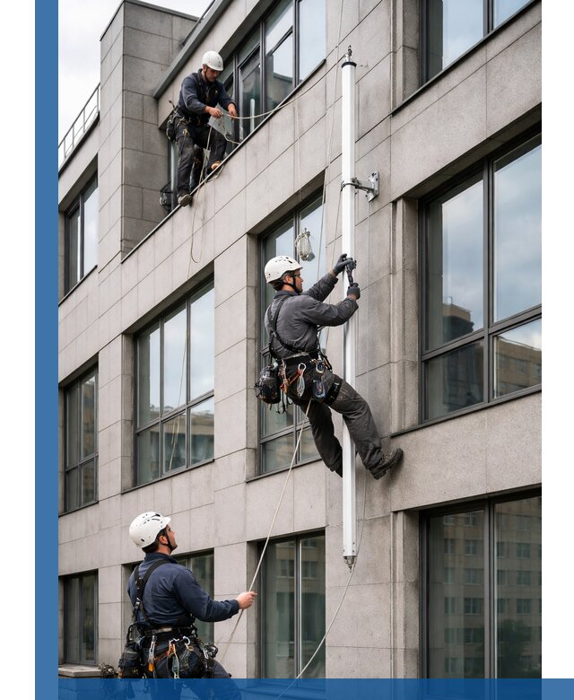 Монтаж флагштока на фасаде здания с креплением и герметикой в Узловой