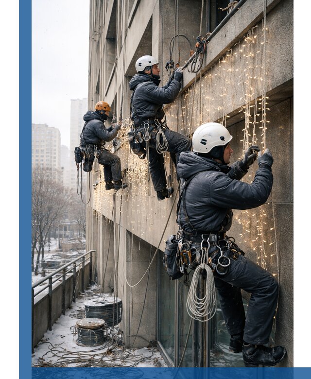 Монтаж новогодней иллюминации и украшение фасадов в Узловой