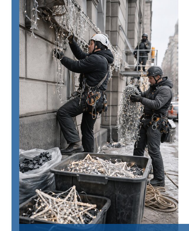 Демонтаж новогоднего оформления и гирлянд в Узловой