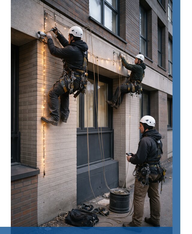 Монтаж гирлянд на фасаде в Узловой от 3565 р. | ВЫСОТНИК-Злв