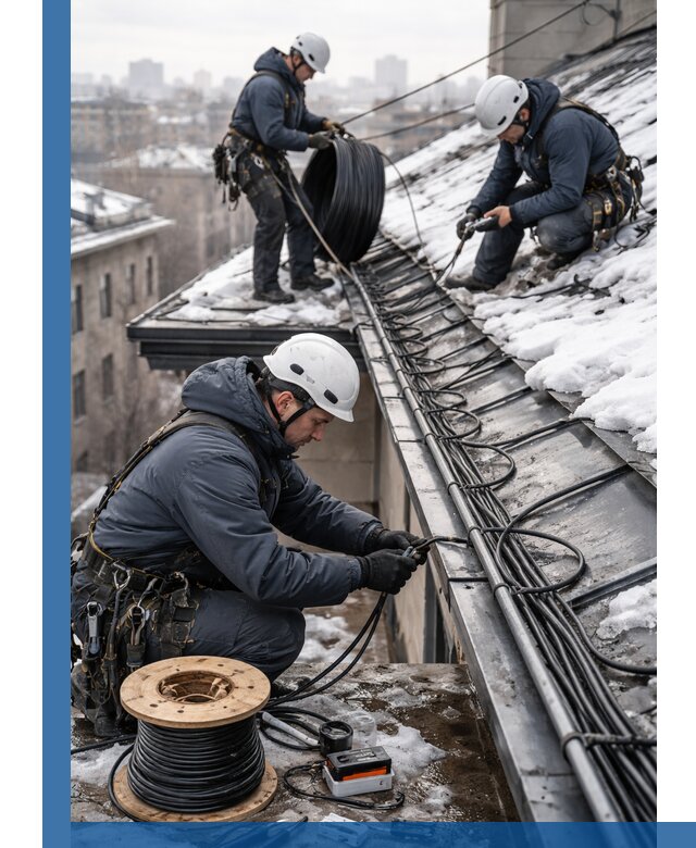 Монтаж греющего кабеля на кровле в Узловой под ключ