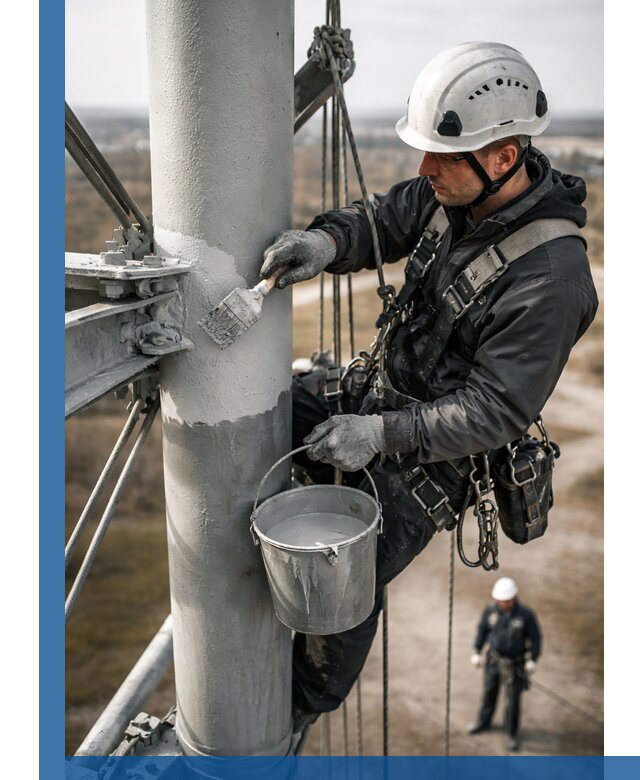 Покраска мачт связи в Узловой промышленными альпинистами
