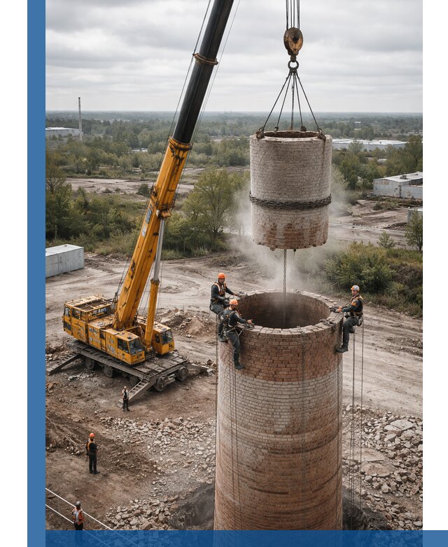 Демонтаж дымовой трубы в Узловой с гарантиями безопасности