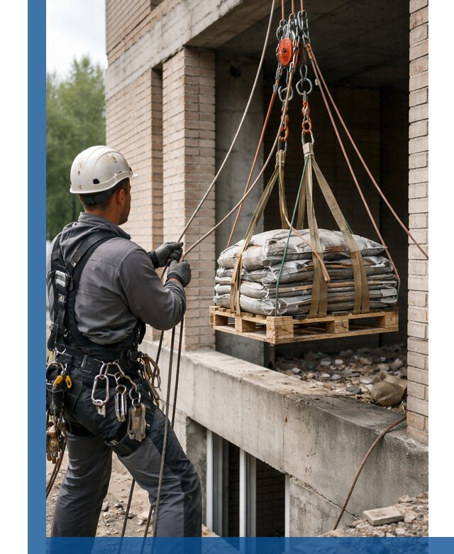 Подъем материалов на этаж веревками в Узловой оперативно