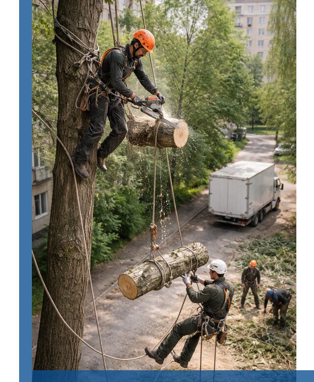 Спил деревьев альпинистами в Узловой, безопасно и без повреждений