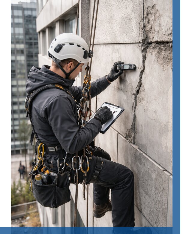 Обследование фасада альпинистами в Узловой от 122 р. | ВЫСОТНИК-Злв