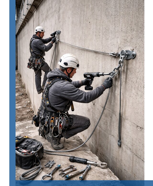 Монтаж анкерных линий высотной безопасности в Узловой